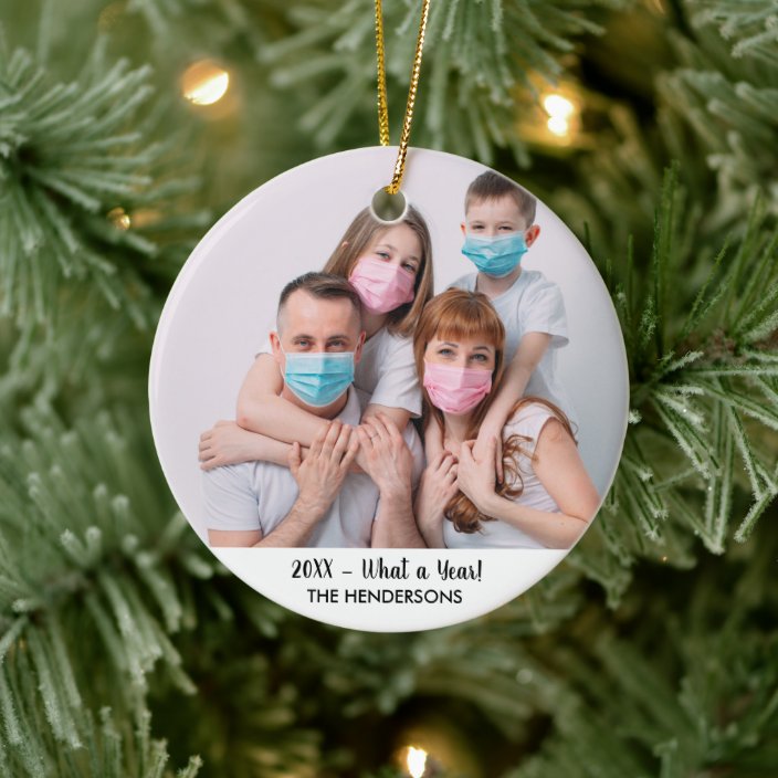 Family Photo What A Year Funny 2020 Christmas Tree Ceramic Ornament Zazzle Com