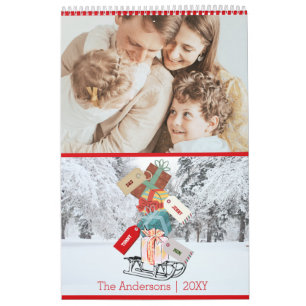 Family Photo Winter Sled Vintage Christmas Calendar