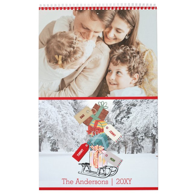 Family Photo Winter Sled Vintage Christmas Calendar (Cover)