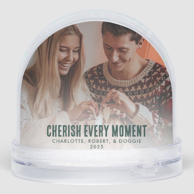 Family Photo with Dog Ugly Sweater Christmas Snow Globe (Back)