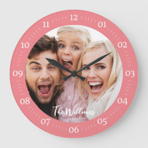 Family Photo with Modern Script Large Clock