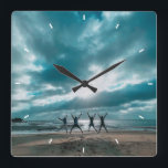 Family Photo with Modern Script Large Clock<br><div class="desc">Custom Photo Personalized Square Wall Clock wall nursery clocks</div>