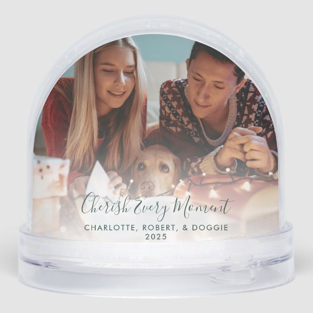 Family Photo with Pet Dog Christmas Custom Snow Globe (Back)