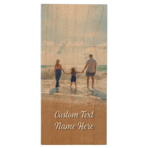 Family Photo Wood Flash Drive Personalized Text