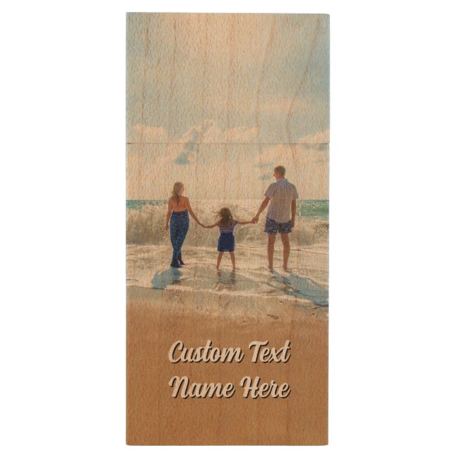 Family Photo Wood Flash Drive Personalized Text (Back (Vertical))