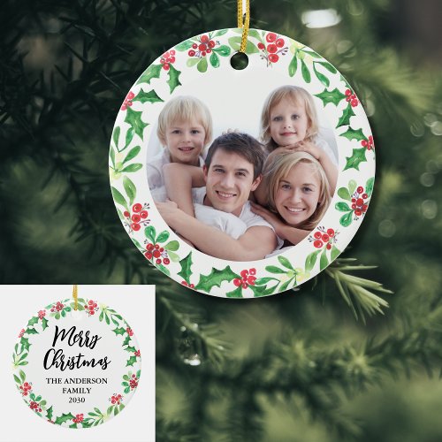 Family Photo Wreath Christmas Holiday  Ceramic Ornament