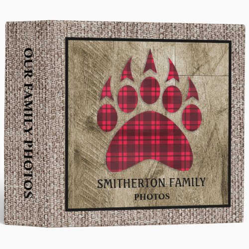 Family Photos Bear Paw Red Buffalo Plaid Wood  3 Ring Binder