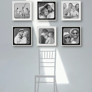 Family photos, black or white border set of six peel and stick photo tile