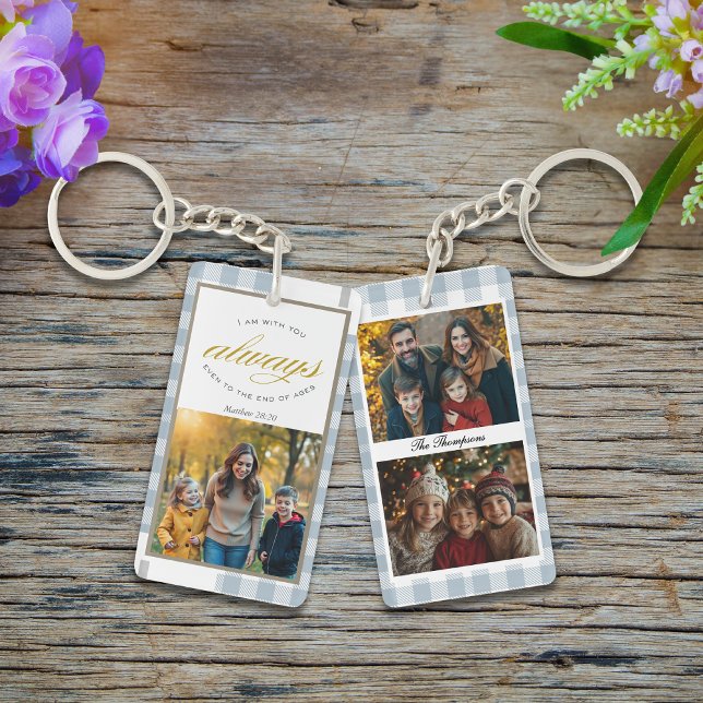Family Photos Blue Modern Scripture Keychain (Creator Uploaded)