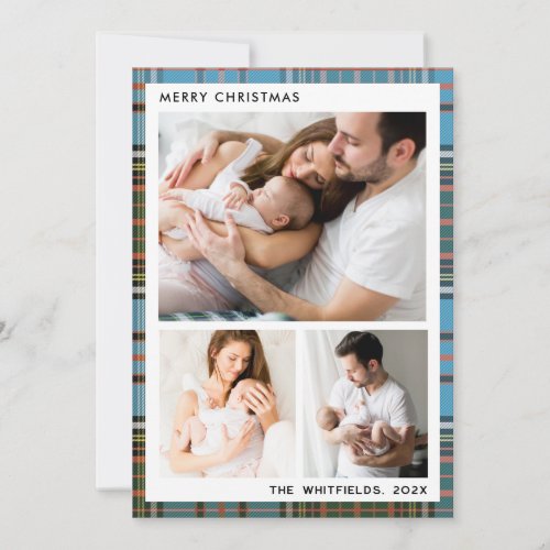 Family Photos Botanical Christmas Holidays Tartan Holiday Card