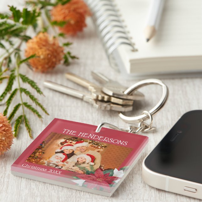 Family Photos Christmas Poinsettia Keychain (Front Right)