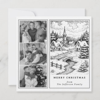Family Photos Christmas Village in Winter Holiday Card