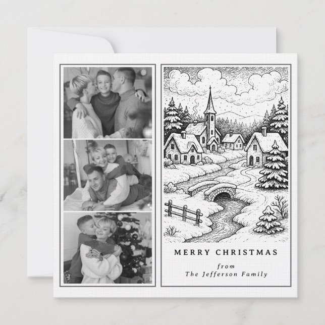 Family Photos Christmas  Village in Winter Holiday Card (Front)