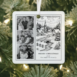 Family Photos Christmas Village in Winter Metal Ornament