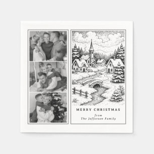 Family Photos Christmas Village in Winter Napkins