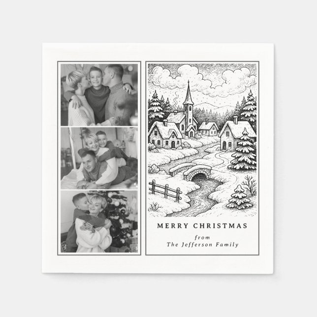 Family Photos Christmas  Village in Winter Napkins (Front)