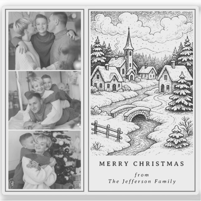 Family Photos Christmas  Village in Winter Sticker (Front)
