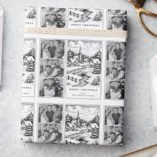 Family Photos Christmas Village in Winter Wrapping Paper