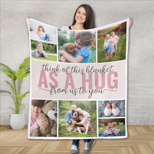 Family Photos Collage Hug from Us to You Fleece Blanket