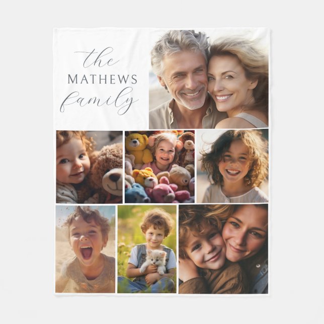 Family Photos Collage Name Fleece Blanket (Front)