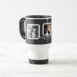 Family Photos Love Travel Mug Gift For Him<br><div class="desc">Custom photo travel mug (or coffee mug) in dark gray with three photo templates and two lines of custom text. Personalize with two lines of white text beneath the center photo. Include pictures of the kids, wife (or husband), dog, pets, etc. Although this gift could be given to anyone, it...</div>
