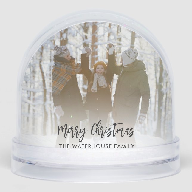 Family Photos Merry Christmas Keepsake Custom Snow Globe (Front)