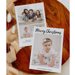 Family Photos Minimalist Script Merry Christmas Holiday Card
