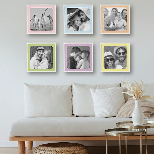 Family photos pastel color borders set of six peel and stick photo tile