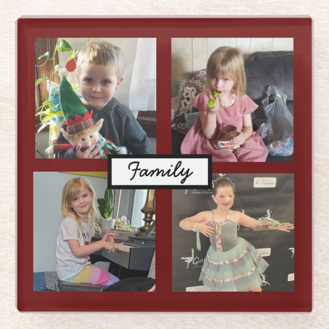 Family Photos Personalized   Glass Coaster (Front)