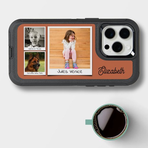Family Photos Pet Collage Name Topaz Deep Orange iPhone 15 Pro Max Case