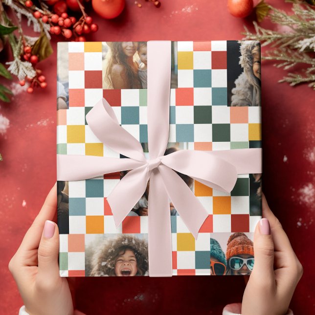 Family Photos | Retro Checkered Christmas Wrapping Paper (Creator Uploaded)