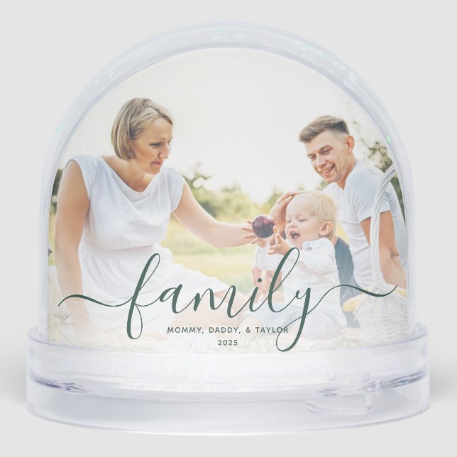 Family Photos Script Christmas Keepsake Custom Snow Globe (Back)