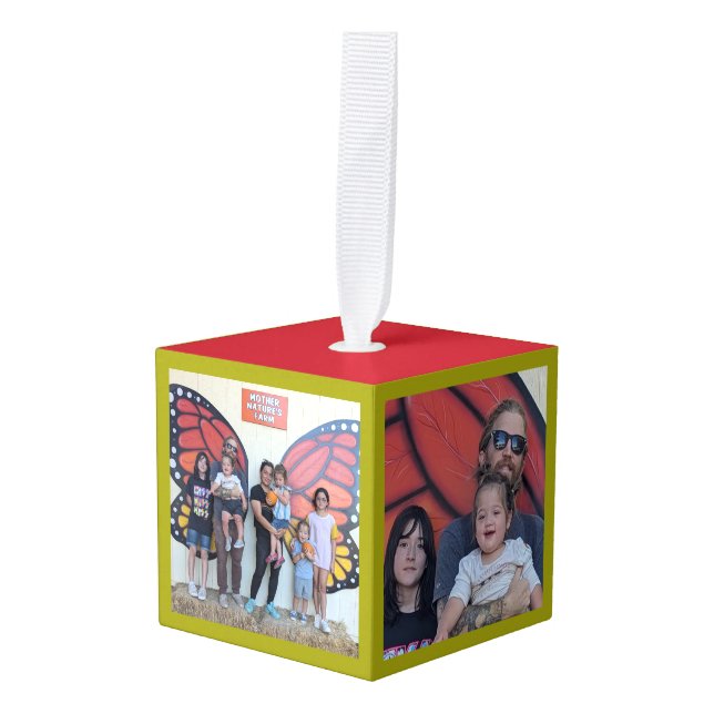Family Photos Vintage Wooden  Cube Ornament (Front Angled)