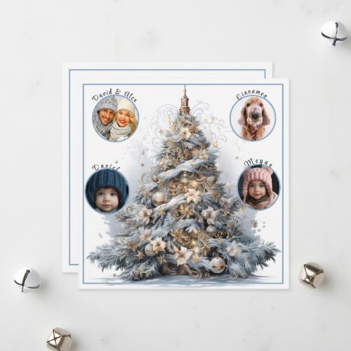 Family Photos Watercolor Christmas Tree Holiday Card