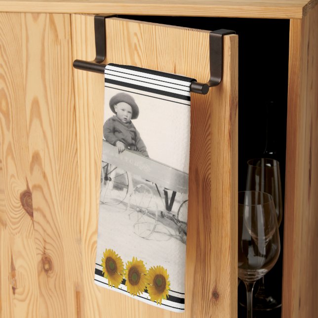 Family Photos with Borders and Sunflowers Kitchen Towel (Thirds Fold)