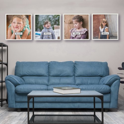 Family photos with names set of four peel and stick photo tile