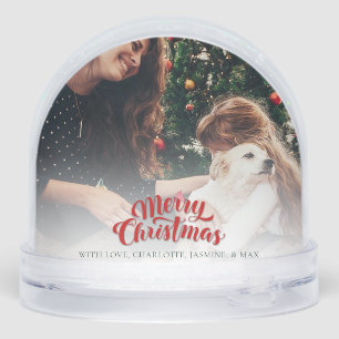 Family Photos with Pet Christmas Holidays Snow Globe