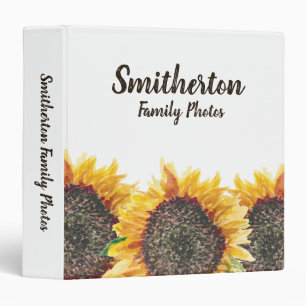 Family Photos Yellow Brown Sunflowers White 3 Ring Binder