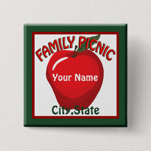 Family Picnic Apple Name Tag Button