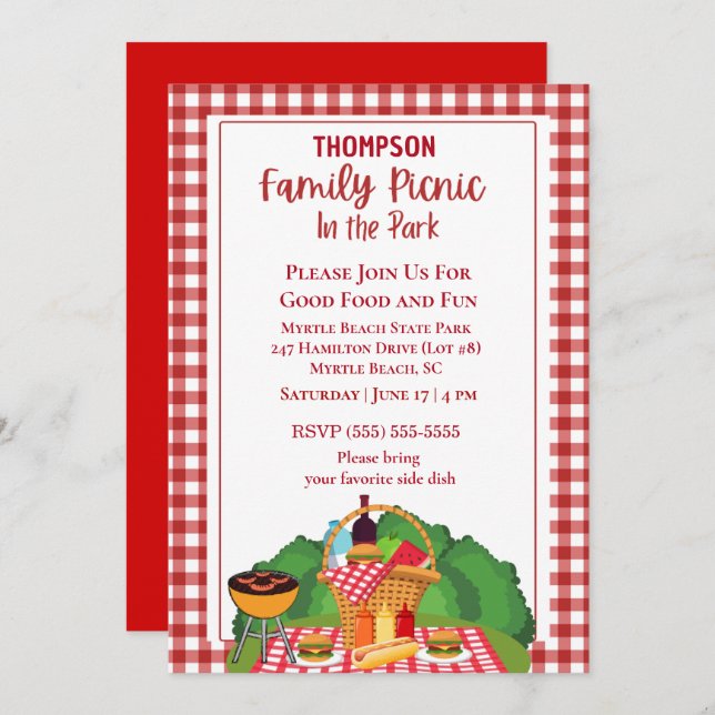 Family Picnic Barbecue Cookout Grilling Invitation (Front/Back)