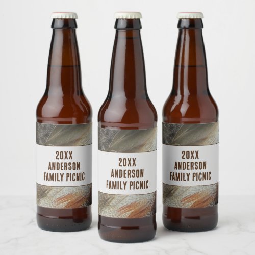 Family Picnic Feather Photo Reunion Favor Beer Bottle Label