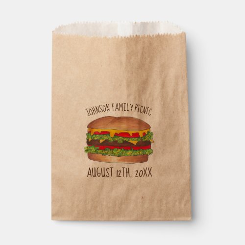 Family Picnic Reunion Cookout Burger Cheeseburger Favor Bag