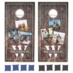 Family Picnic Wooden Plank monogram Cornhole Set