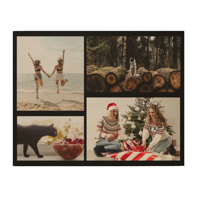 Family Picture 4 Photo Collage Personalized Images Wood Wall Art (Front)