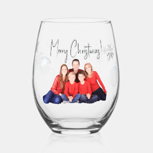 Family picture Christmas Stemless Wine Glass