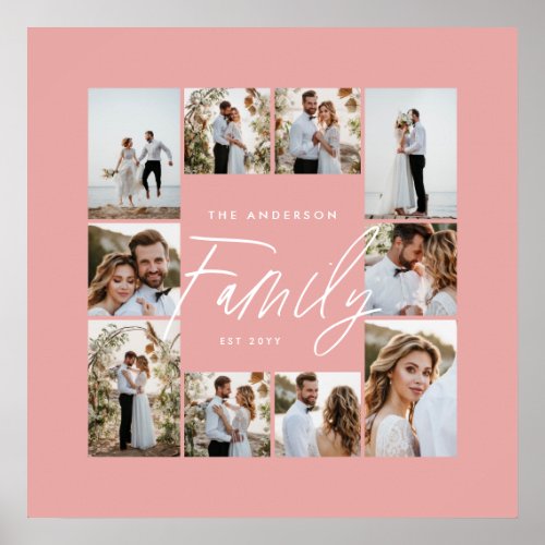 Family pink elegant modern minimal photo collage poster