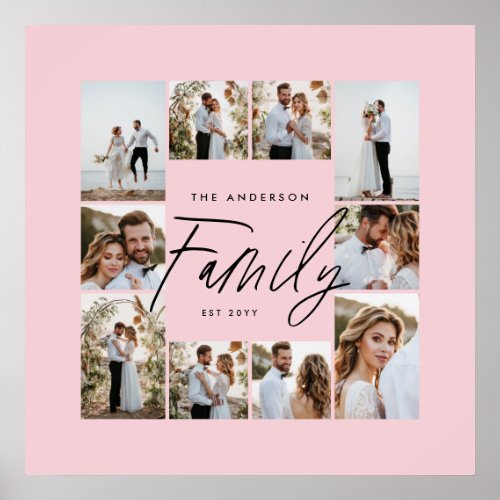 Family pink elegant modern minimal photo collage poster