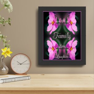Family Pink Flower Inspirational Words Framed Art