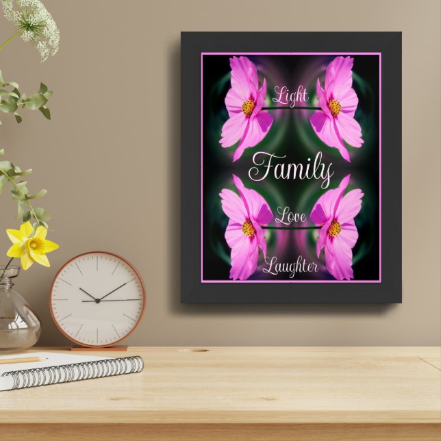 Family Pink Flower Inspirational Words Framed Art (Table Top)