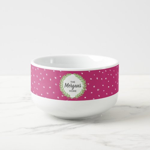 Family Popcorn Polka Dot Pattern With Wreath Name Soup Mug